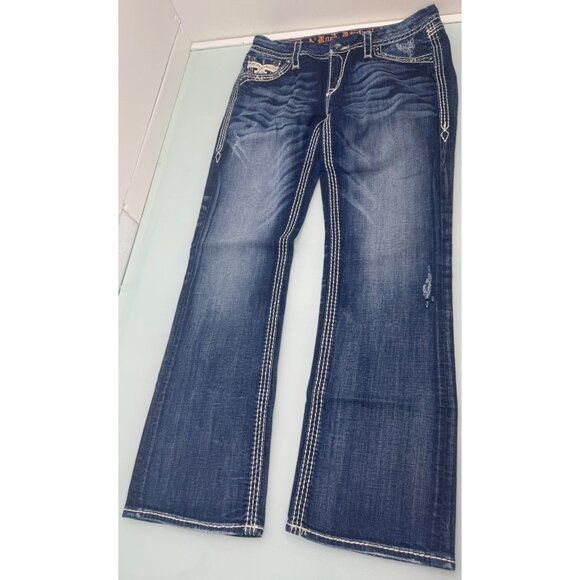 Rock Revival Denim - Rock Revival Ella Jeans Women's 30X30 Easy Boot Stretch Denim Bling Y2K Buckle
